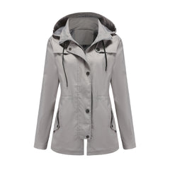 Women Mid Length Windbreaker Hooded Coat