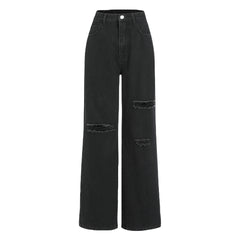 Black Straight-Leg Denim High Rise Jeans
