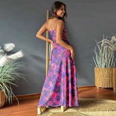 V Neck Brace Printing Elegant Vacation Maxi Dress