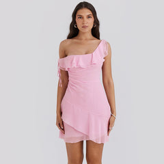 Sexy Chiffon Ruffled One Shoulder French Party Dress