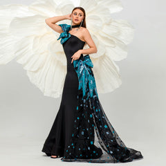 Elegant One Shoulder Cocktail Hairtail Evening Dress