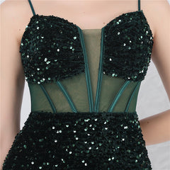 Elegant Boning Corset Mesh Sequin Evening Dress