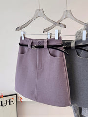 Women High Waist Woolen Short Skirt