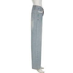 Cool Casual Low Waist Straight Washed Denim Jeans