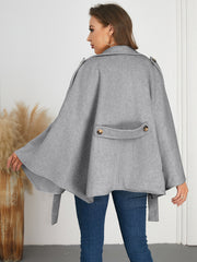 Collared Thin Strap Slim Fit Cloak Robe Woolen Coat