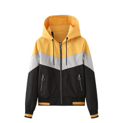 Color Block Casual Patchwork Hooded Jacket