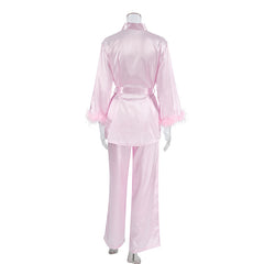 Autumn Pink Artificial Silk Feather Pajamas Two Piece Sets