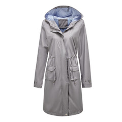 Women Waterproof Hooded Long Casual Trench Coat