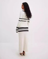 Women Color Block Woolen Striped Knitted Dress