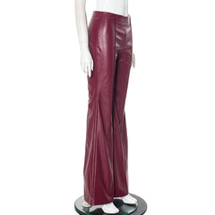 Women Faux Leather Stitching Tight Flared Pants