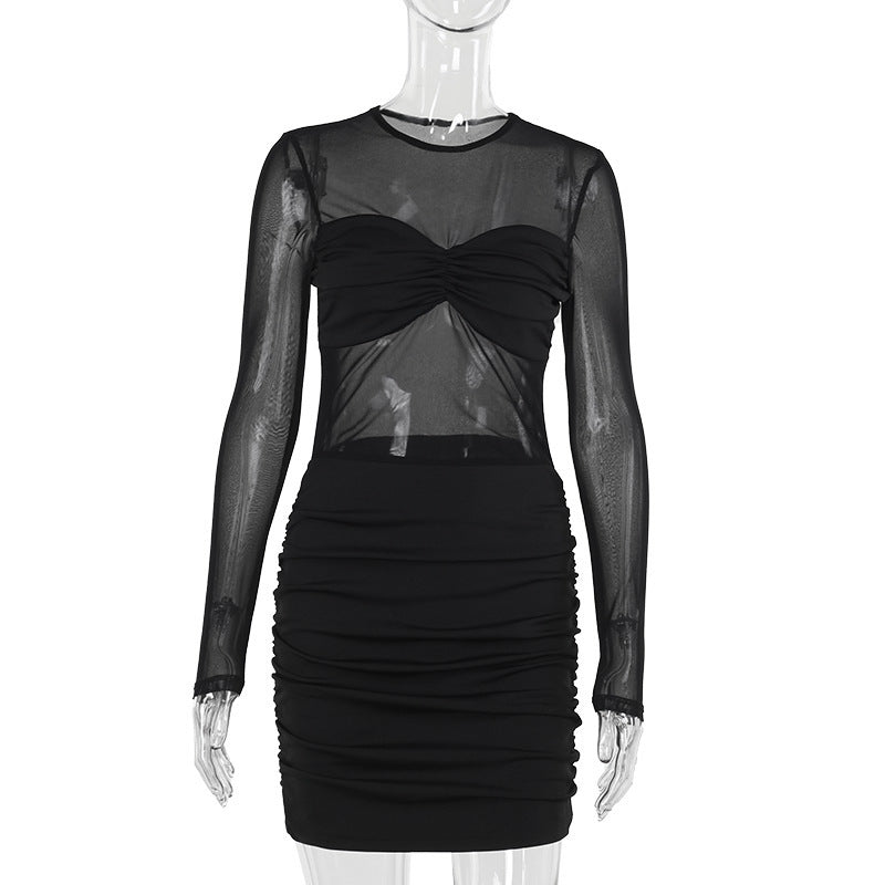 Elegant Sexy Mesh Short Pleated Party Dress