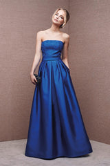 Elegant Strapless Royal Blue Evening Dress