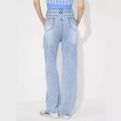 Straight Embroidered Loose High Waist Denim Jeans