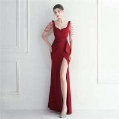 Elegant Beaded Long Slit Evening Dress