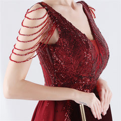 Elegant V-Neck Floral Sequin with Cloak Craft Beading Evening Dress