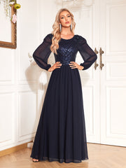 Women Sequined Long Sleeve Evening Dress