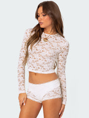 Sexy Lace Short Slim Fit Long Sleeve Top