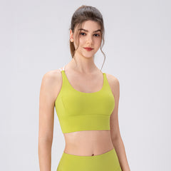 Women Spaghetti Strap Contrast Color Sports Bra