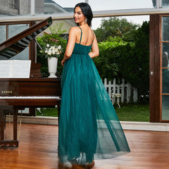 Elegant Sleeveless Green Slim Fit Evening Dress