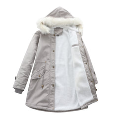 Detachable Fur Collar Hooded Cotton Padded Coat