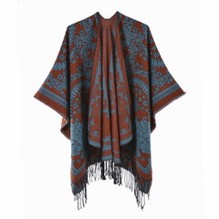 Floral Split Warm Shawl Cashmere Travel Cloak