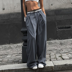 Women Gray Loose Wide Legs Trousers