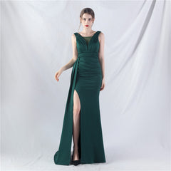 Elegant Folding Slit Satin Evening Dress