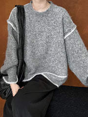 Loose Contrast Color Asymmetric Hem Sweater