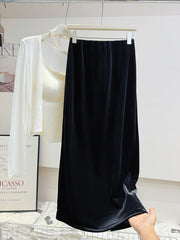 Velvet Black Straight Back Slit Skirt