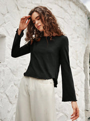 Round Neck Stringy Flare-Sleeve Knitted Top