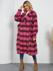 Women Casual Elegant Double Breasted Plaid Woolen Coat