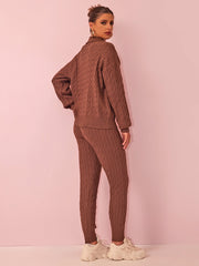 Solid Color Sweater Trousers Knitted Two Piece Set