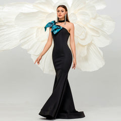 Elegant One Shoulder Cocktail Hairtail Evening Dress