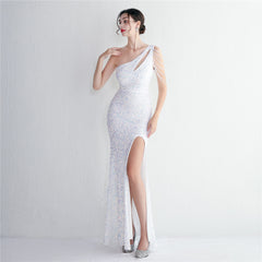 Elegant Sequin Beaded Shoulder Slim Fit Formal Dress