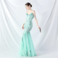 Elegant Sequin Mesh Beaded Evening Dress