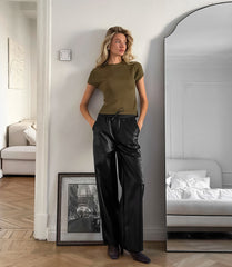 Sexy Low Rise Lining Matte Leather Pants