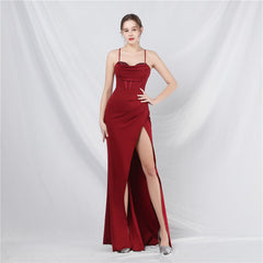 Elegant Boning Beaded Split Evening Dress