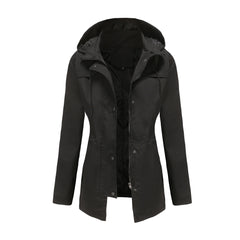 Women Mid Length Windbreaker Hooded Coat