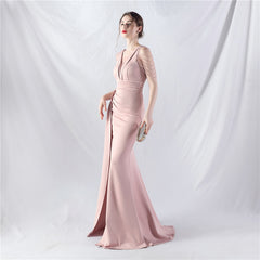 Elegant Satin Folding Beaded Evening Dress