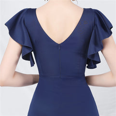 Elegant V-Neck Ruffle Short Sleeve Formal Dress