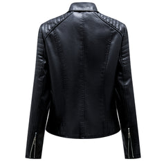 Women Motorcycle Zipper Short Leather Jacket