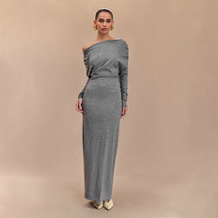 Women One Drop Shoulder Long Sleeve Party Dress