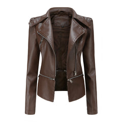 Women Detachable Hem Casual Faux Leather Jacket