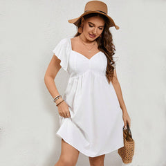 Plus Size Square Collar Ruffle Sleeve Backless Strap Casual Dress