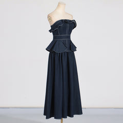 Elegant Denim Ruffled Tube Top Daily Dress