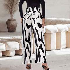 Elegant Pleated Printed Waist Casual Wide Leg Pants