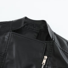 Long Sleeved Hipster Faux Leather Jacket with Belt