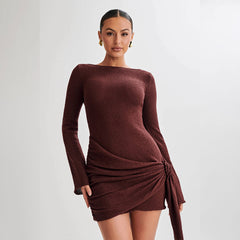 Sexy Knitted Long-Sleeve Backless Slim Fit Dress