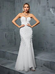 Elegant Beaded Embroidery V Neck White Evening Dress