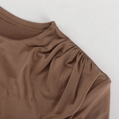 Sexy Brown Long Sleeve Cutout Pleated Party Dress